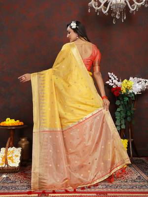 Katan Silk Blend Saree With Zari Weaving Design, Rich Pallu & Border.|Katan Silk| 4