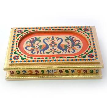 Beautiful Peacocks Golden Meenakari Dryfruit Box Diwali Gift 430 1