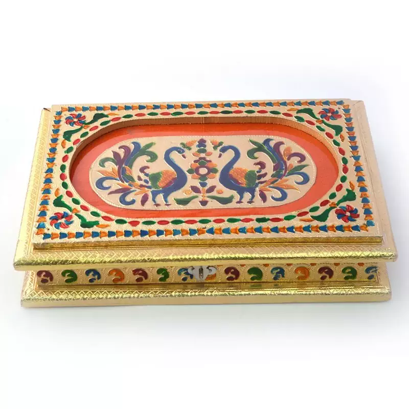 Beautiful Peacocks Golden Meenakari Dryfruit Box Diwali Gift 430