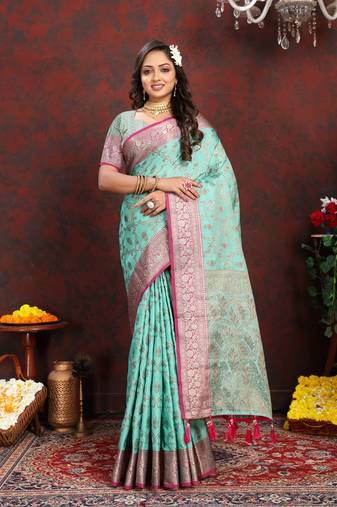 Katan Silk Blend Saree With Zari Weaving Design, Rich Pallu & Border.|Katan Silk|