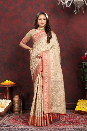 Katan Silk Blend Saree With Zari Weaving Design, Rich Pallu & Border.|Katan Silk|