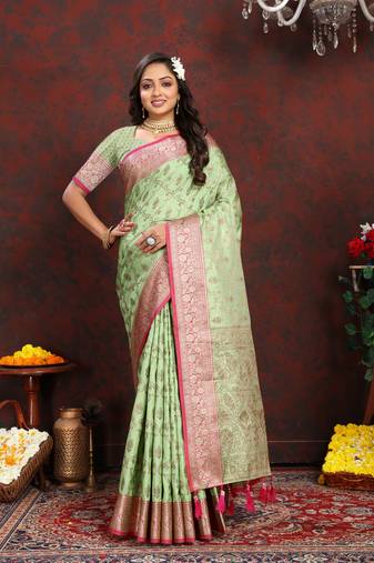 Katan Silk Blend Saree With Zari Weaving Design, Rich Pallu & Border.|Katan Silk|