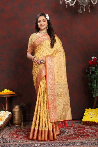 Katan Silk Blend Saree With Zari Weaving Design, Rich Pallu & Border.|Katan Silk|