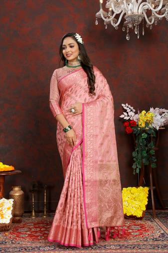 Katan Silk Blend Saree With Zari Weaving Design, Rich Pallu & Border.|Katan Silk|