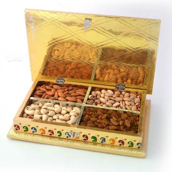 Beautiful Peacocks Golden Meenakari Dryfruit Box Diwali Gift 430 2