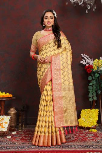 Katan Silk Blend Saree With Zari Weaving Design, Rich Pallu & Border.|Katan Silk|