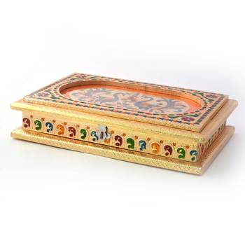 Beautiful Peacocks Golden Meenakari Dryfruit Box Diwali Gift 430 3