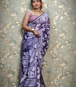 Beautiful Navy-Blue Khadi Cotton Jamdani Saree