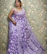 Beautiful Violet Khadi Cotton Jamdani Saree