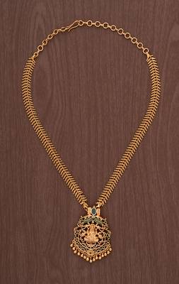Golden necklace short with Laxmi pendant Emerald one gram gold 2