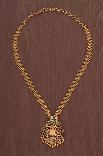Golden necklace short with Laxmi pendant Emerald one gram gold