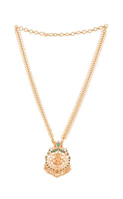 Golden necklace short with Laxmi pendant Emerald one gram gold 3
