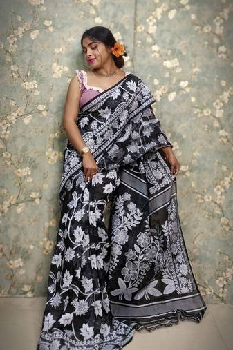 Beautiful Red Khadi Cotton Jamdani Saree