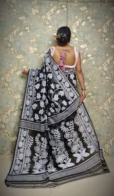 Beautiful Red Khadi Cotton Jamdani Saree 2
