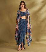 Blue viscose crepe printed  skirt sets
