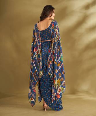 Blue viscose crepe printed  skirt sets 5