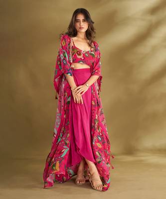 Pink viscose crepe printed  skirt sets 1