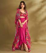 Pink viscose crepe printed  skirt sets