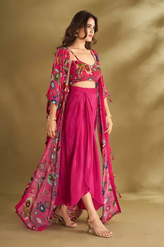 Pink viscose crepe printed  skirt sets
