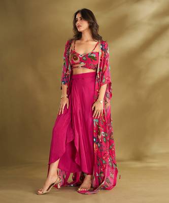 Pink viscose crepe printed  skirt sets 3