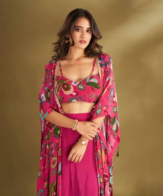Pink viscose crepe printed  skirt sets 4