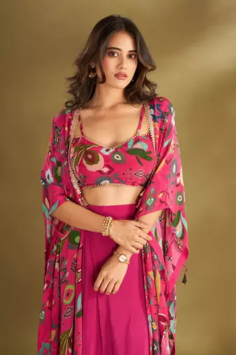 Pink viscose crepe printed  skirt sets