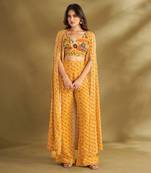 Yellow viscose crepe printed  pant sets