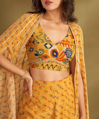 Yellow viscose crepe printed  pant sets 4