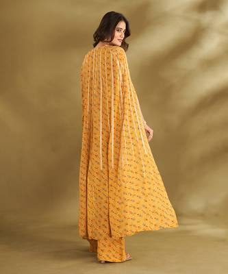 Yellow viscose crepe printed  pant sets 5