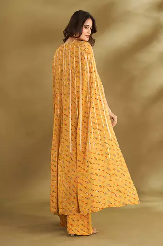 Yellow viscose crepe printed  pant sets