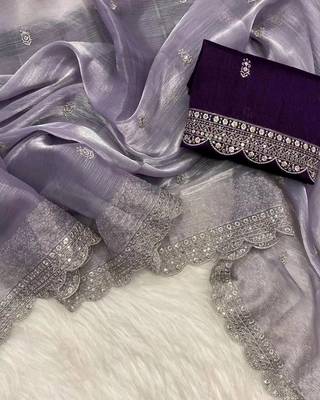 Lavender Silk Blend Party Wear Saree 1