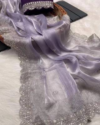 Lavender Silk Blend Party Wear Saree 2