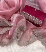 Pink Burburry Silk Beautiful Designer Sequence and Zari Thread Embroidery Work with Embroidery Blouse