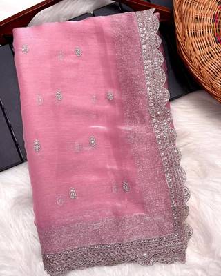 Pink Burburry Silk Beautiful Designer sequin and Zari Thread Embroidery Work with Embroidery Blouse 3
