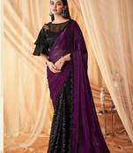 Fancy Party wear Purple & Black With Embroidery Sequce Glass Work  Saree with Blouse