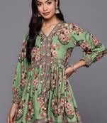 Stylish green colour crepe fabric girlish partywear short kurti