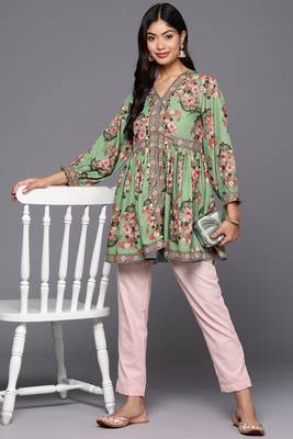 Stylish green colour crepe fabric girlish partywear short kurti 3