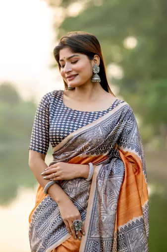 Ethnic Wear Yellow tussar silk blend Zari Woven Traditional Saree