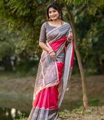 Ethnic Wear Pink tussar silk blend Zari Woven Traditional Saree