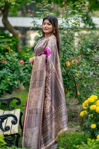 Ethnic Wear Purple tussar silk blend Zari Woven Traditional Saree