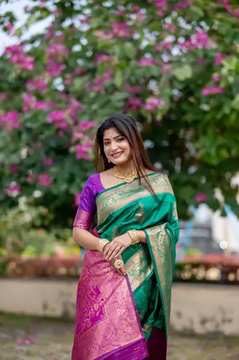 Rama Ethnic tussar silk blend Zari Woven Saree