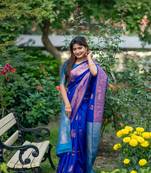 Royal Blue Ethnic tussar silk blend Zari Woven Saree