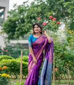 Purple Ethnic tussar silk blend Zari Woven Saree