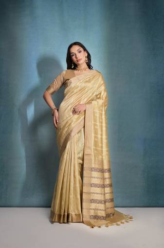 Cream tussar silk blend Weaving Ikkat Designer Traditional Saree