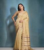 Cream tussar silk blend Weaving Ikkat Designer Traditional Saree