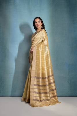 Cream tussar silk blend Weaving Ikkat Designer Traditional Saree 2