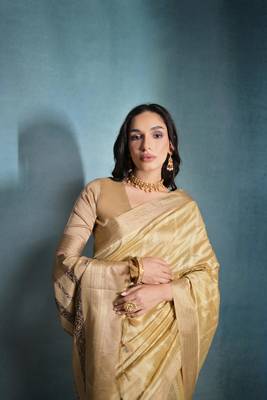 Cream tussar silk blend Weaving Ikkat Designer Traditional Saree 3