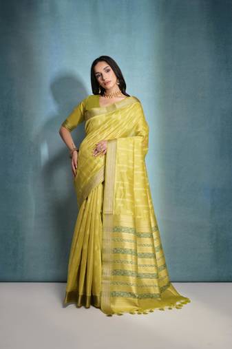 Mahendi tussar silk blend Weaving Ikkat Designer Traditional Saree