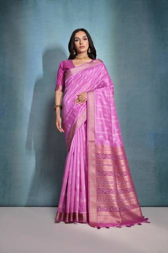 Pink tussar silk blend Weaving Ikkat Designer Traditional Saree