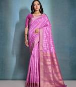 Pink tussar silk blend Weaving Ikkat Designer Traditional Saree